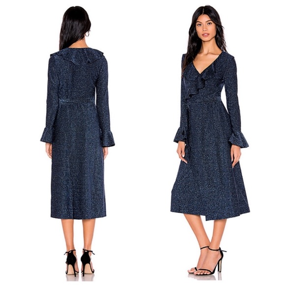 Free People One More Time Lurex Wrap Dress in Navy - Picture 14 of 15